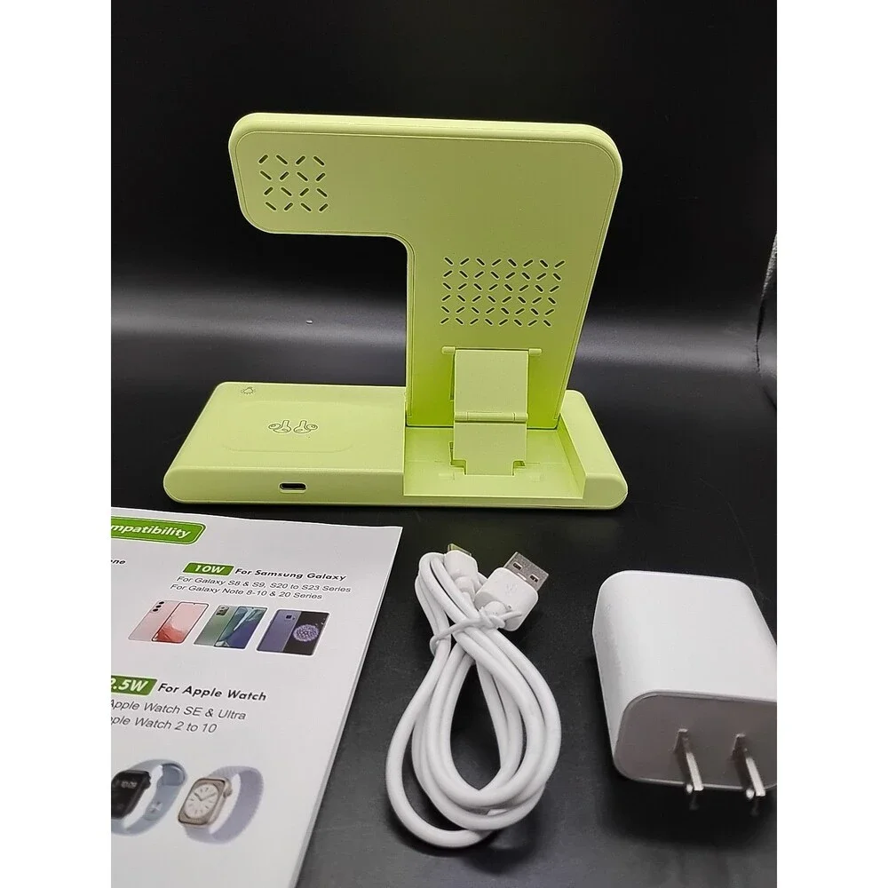 Wireless Charging Station 3 in Fast Charge  Apple iWatch Ultra+ SE 2-9 Lime Grn